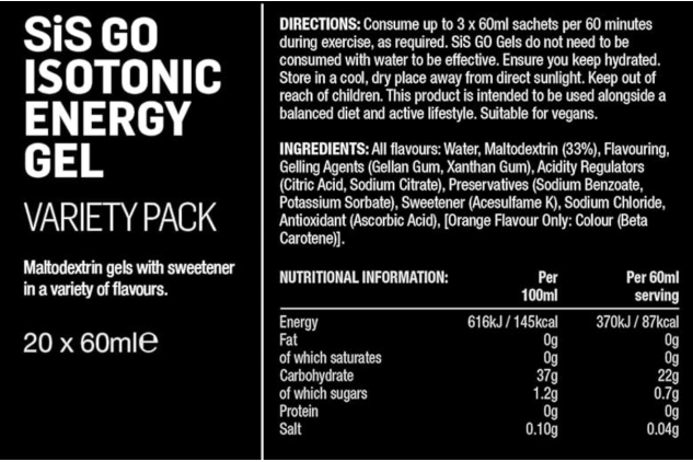 Science In Sport GO Isotonic Energy Gels Assorted Flavours 20 x 60ml 22g Carbohydrates