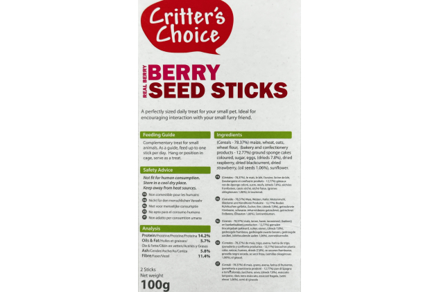 Critter's Choice Berry Seed Sticks 2 Sticks 100g Small Animal Treat