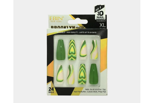 Ebin Brooklyn Hottie Press-On Nails Coffin Shape Artistic Reusable Set 24 Nails