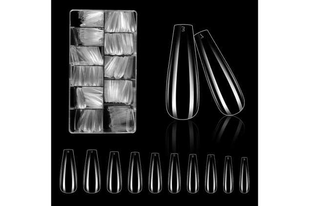 False Nails 500 Pieces Gel Nail Tips for 10 Sizes Full Cover Transparent for Nail Technicians, Manicure Beginners and DIY Nail Art at Home