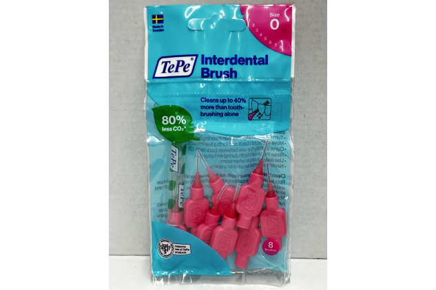TePe Interdental Brushes Pink 0.4mm ISO 0 8 Pack for Narrow Gaps