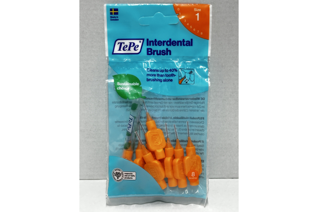 TePe Interdental Brushes Orange 0.45mm ISO 1 8 Pack for Narrow Gaps