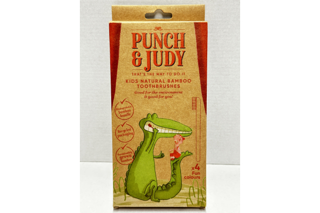 Punch & Judy Kids Bamboo Toothbrushes 4 Pack Multi Colour Soft Bristles