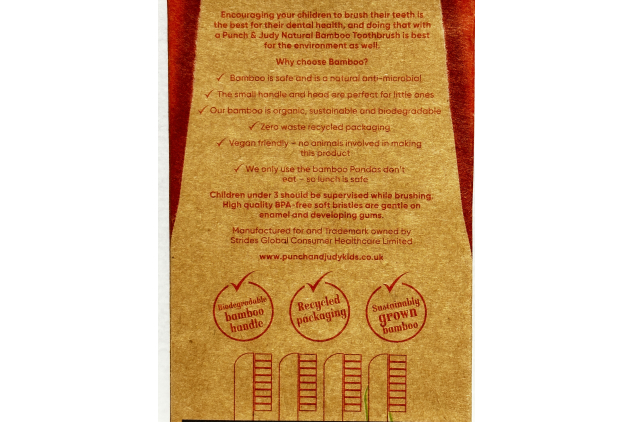 Punch & Judy Kids Bamboo Toothbrushes 4 Pack Multi Colour Soft Bristles