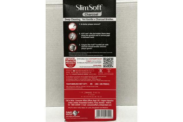 Colgate SlimSoft Charcoal Adult Toothbrushes 4 Pack Ultra Soft