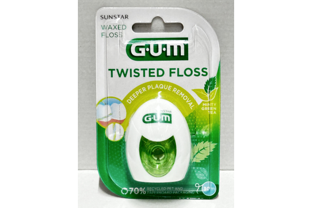 GUM Twisted Floss Minty Green Tea 30m Waxed Dental Floss