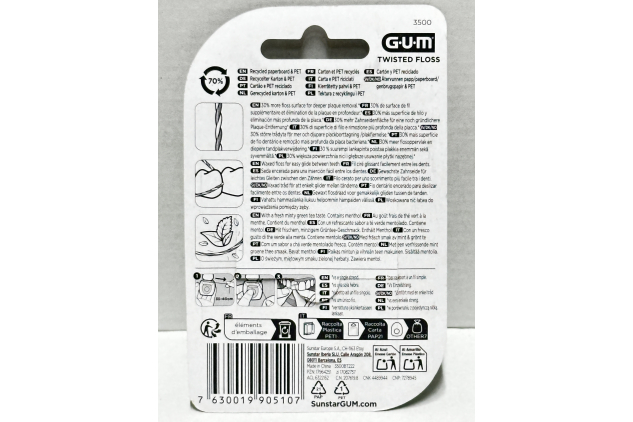 GUM Twisted Floss Minty Green Tea 30m Waxed Dental Floss