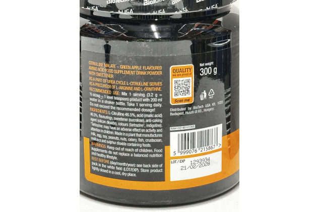 Citrulline Malate Green Apple 300g Sugar Free Gluten Free