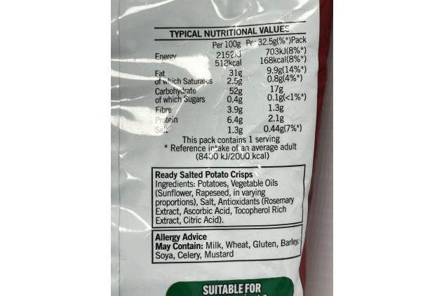 Walkers Ready Salted Crisps 32.5g Single Bag