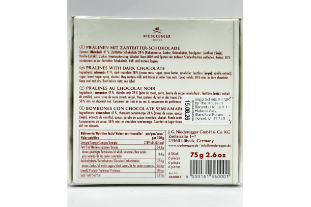 Niederegger Marzipanerie Marzipan Selection Dark Chocolate 75g 6 Pieces