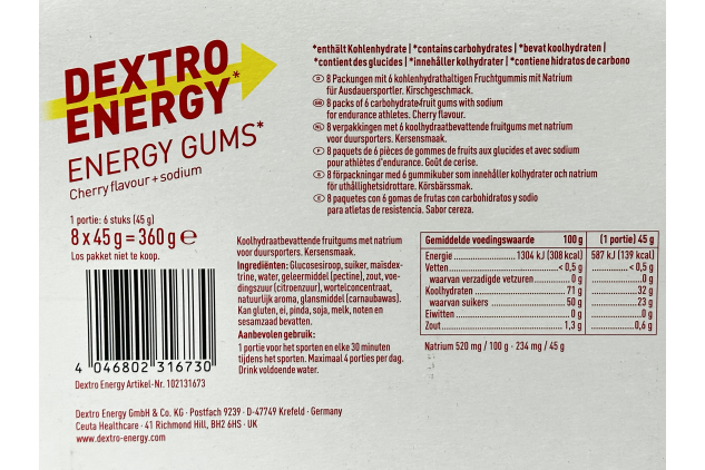 Dextro Energy Energy Gums Cherry Flavour + Sodium 8 x 45g 360g