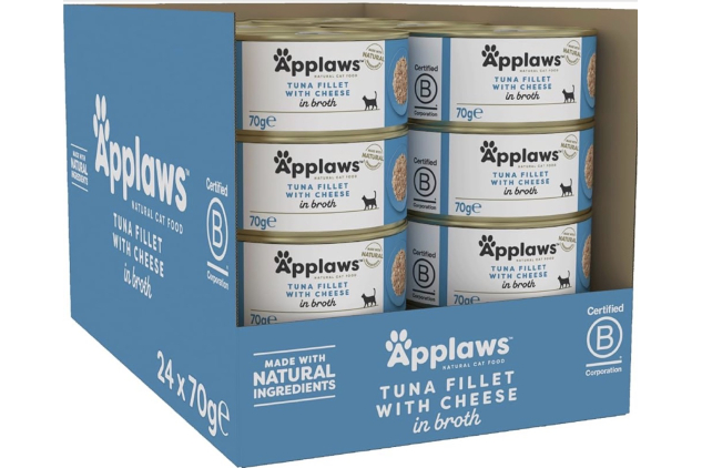 Applaws Tuna Fillet with Cheese in Broth 24 x 70g Natural Wet Cat Food