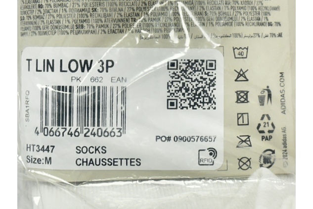 adidas Thin Linear Low-Cut Socks 3 Pairs White Black Size M