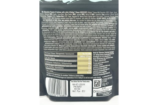 Baileys Chocolate Peanuts & Cashews 2 x 90g Milk Chocolate Nut Bags