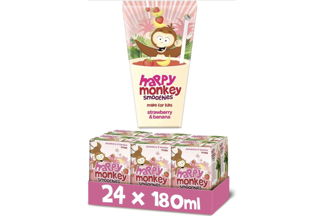 Happy Monkey Smoothies Strawberry & Banana 24 x 180ml Kids Fruit Smoothies
