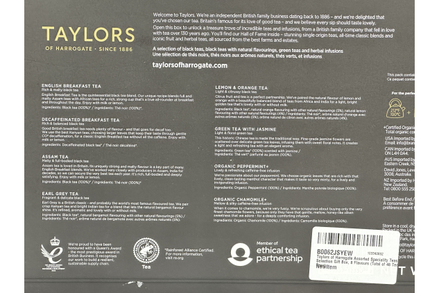 Taylors of Harrogate Assorted Speciality Teas Gift Box 48 Tea Bags 8 Flavours
