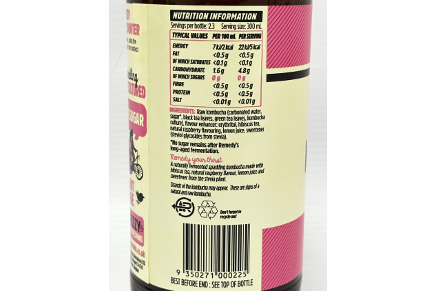 Remedy Kombucha Raspberry Lemonade 6 x 700ml Naturally Sugar Free Sparkling Drink