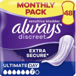 Always Discreet Incontinence Pads Ultimate Day 48 Pads Extra Secure Absorbency 7