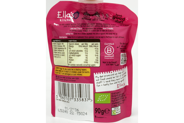 Ella's Kitchen The Pink One Organic Smoothie Fruit Pouches 5 x 90g