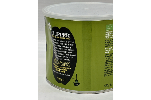 Clipper Organic Decaf Instant Coffee | Fairtrade Medium Roast Arabica | 500g Tin | DENTED TIN