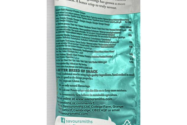 Savoursmiths Desert Salt Luxury English Potato Crisps 150g