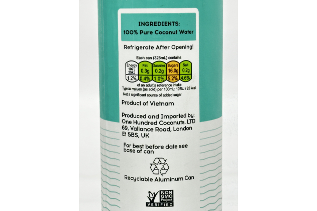 100 Pure Coconut Water 325ml Never From Concentrate