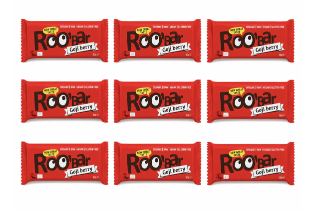 Roobar Goji Berry Raw Bar - Dairy & Gluten Free. 100% Organic, Vegan with Superfoods 9 X 30g Bars