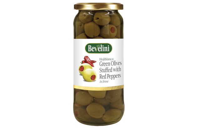 Bevelini Spanish Green Olives Stuffed with Red Peppers 340g
