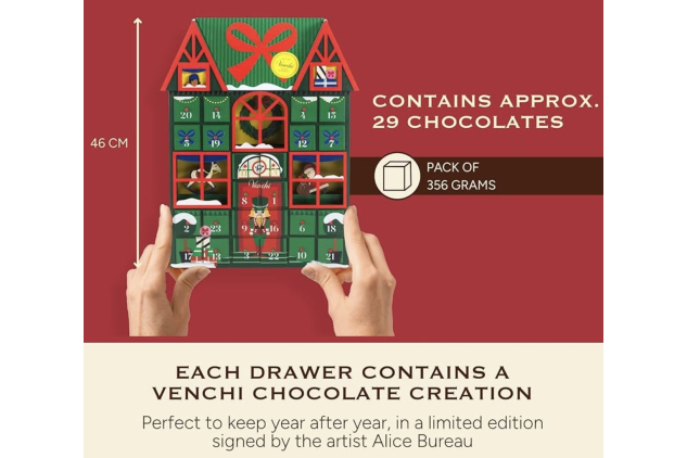Venchi Wooden Advent Calendar 2025 with Assorted Chocolates 356g Limited Edition