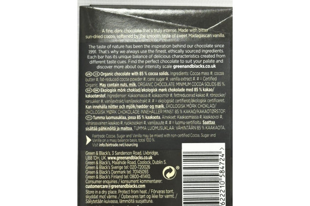 Green & Black's Organic Intense Dark 85% Cocoa Chocolate Bars 15 x 90g
