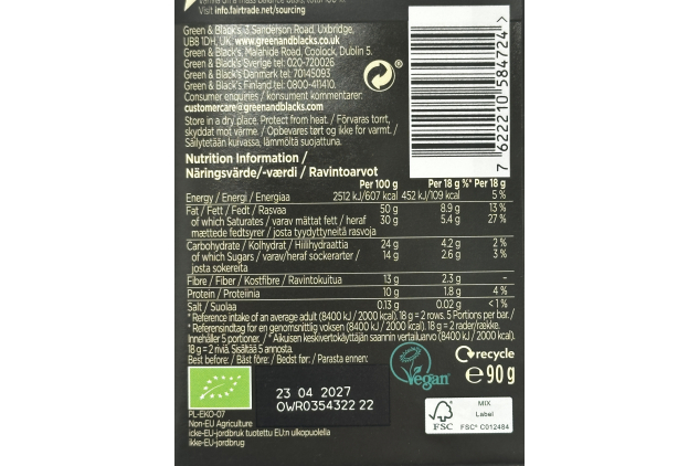 Green & Black's Organic Intense Dark 85% Cocoa Chocolate Bars 15 x 90g