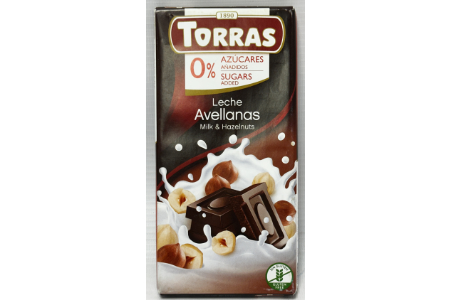 Torras No Added Sugar Milk Hazelnut Chocolate Bars 3 x 75g