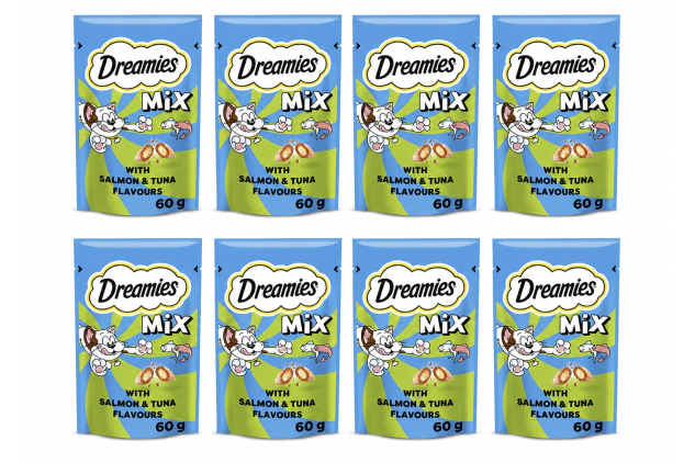 Dreamies Cat Treats Tasty Snacks with Scrumptious Salmon & Tuna 8 X 60g Pouches