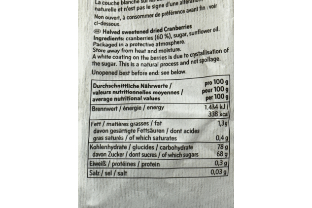 Seeberger Sweetened Dried Cranberries 350g