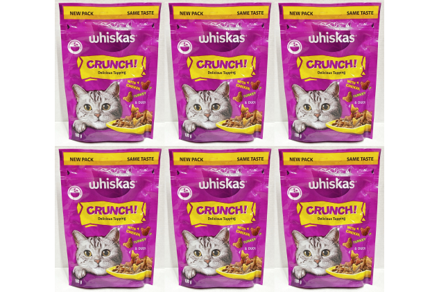 Whiskas Crunch Cat Food Topping Chicken Turkey and Duck 6 x 100g