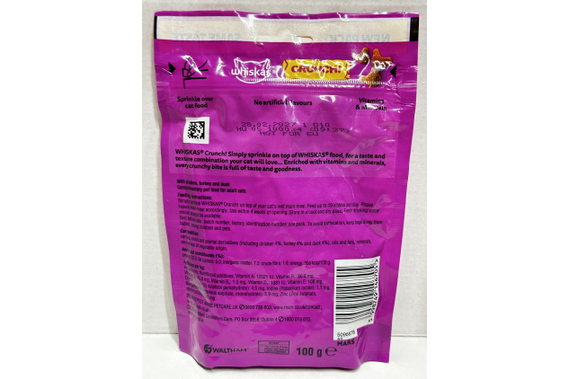Whiskas Crunch Cat Food Topping Chicken Turkey and Duck 6 x 100g