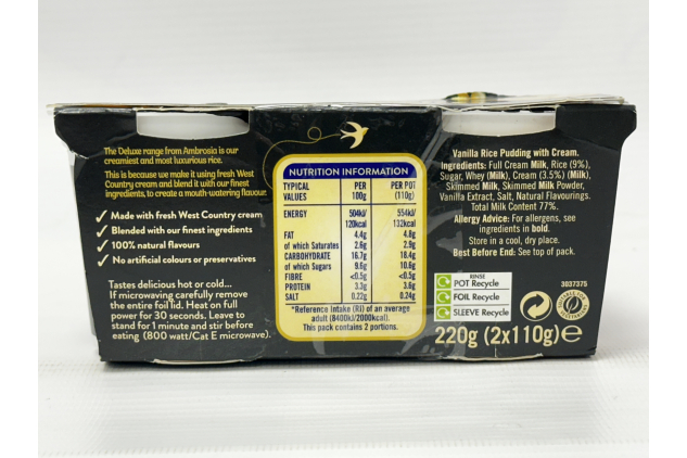 Ambrosia Deluxe Madagascan Vanilla Rice Pudding Pots 2 x 110g