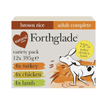Forthglade Wet Dog Food Variety Pack 12 x 395g Trays Wholegrain & Hypoallergenic Dog Food with Turkey Lamb and Chicken with Brown Rice