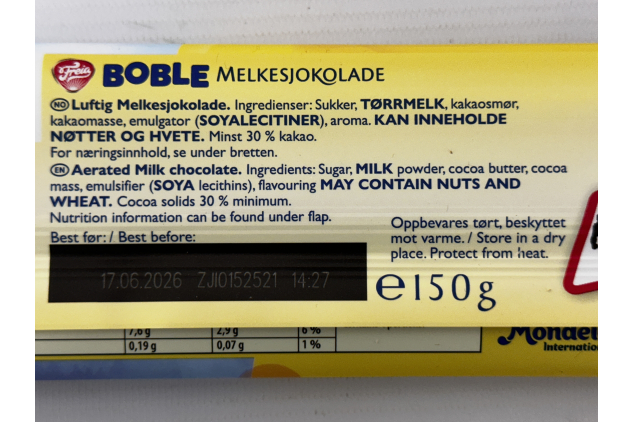 Freia Boble Aerated Milk Chocolate Bar 150g