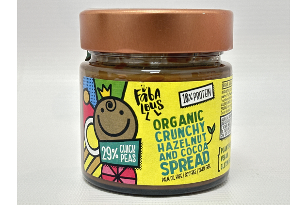 Fabalous Organic Crunchy Chocolate Spread (Hazelnut & Cocoa Spread) Vegan, Dairy Free, No Palm Oil, Less Sugar, More Protein 200g