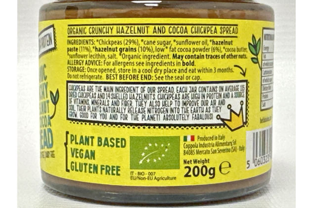 Fabalous Organic Crunchy Chocolate Spread (Hazelnut & Cocoa Spread) Vegan, Dairy Free, No Palm Oil, Less Sugar, More Protein 200g
