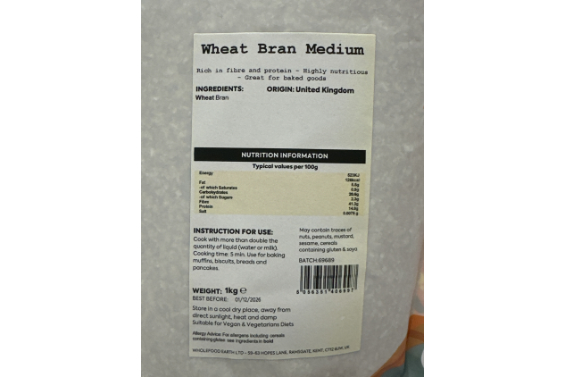 Wheat Bran Medium 1kg High Fibre Animal Feed Ingredient