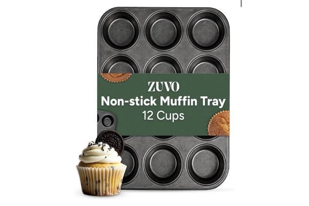 Zuvo Nonstick 12 Cup Muffin Tray - BPA Free & Dishwasher Safe Cupcake Pan Muffin Tray with Stain-Resistant