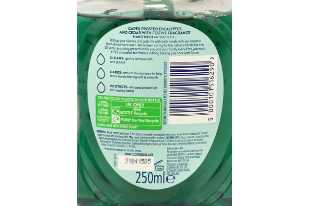 Carex Christmas Edition Antibacterial Hand Wash Eucalyptus & Cedar – 250ml