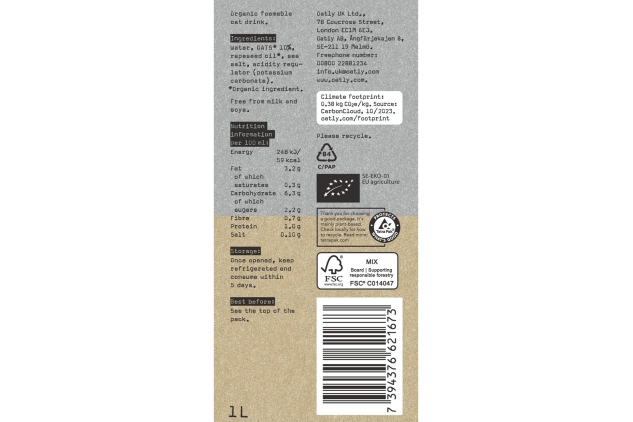 OATLY Organic Barista Oat Drink Long Life 1 Litre