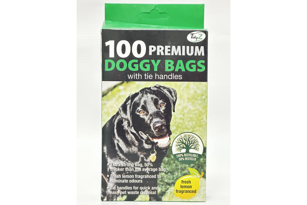 Premium Doggy Bags with Tie Handles Fresh Lemon Fragranced 100 Bags