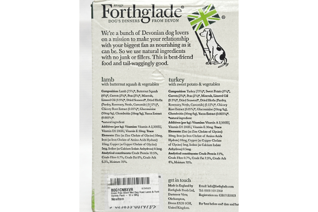 Forthglade Grain Free Adult Wet Dog Food Variety Pack Lamb & Turkey 12 x 395g