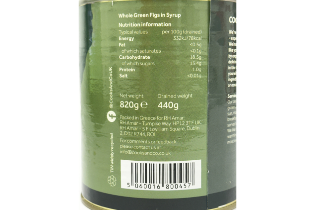 Cooks & Co Whole Green Figs in Syrup 820g Pack of 6