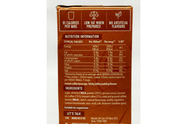 Nescafé Sticky Toffee Pudding Latte Instant Coffee Sachets 7 Pack