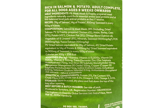 Harringtons Adult Complete Dry Dog Food Salmon & Potato | 18kg | DAMAGED BAG